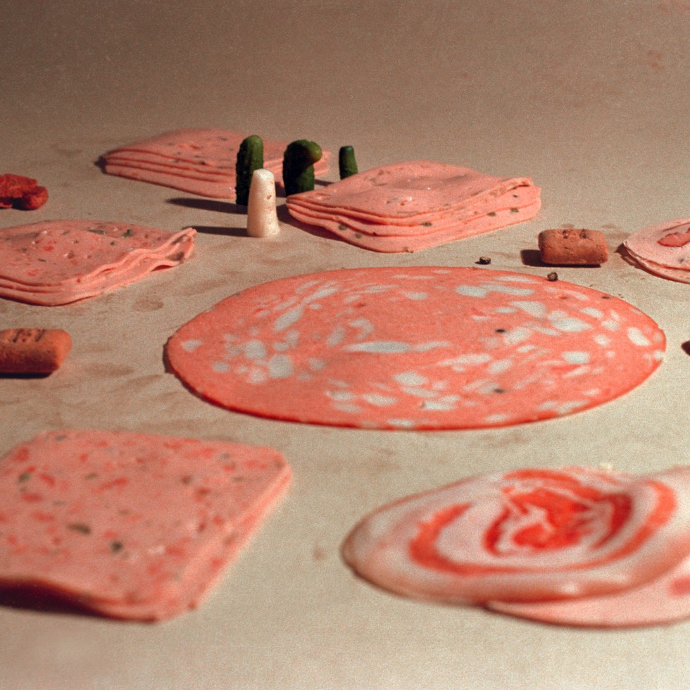 Wurst_06Fischli-Weiss,Nel negozio di tappeti,dalla serieFotografie di salsicce1979